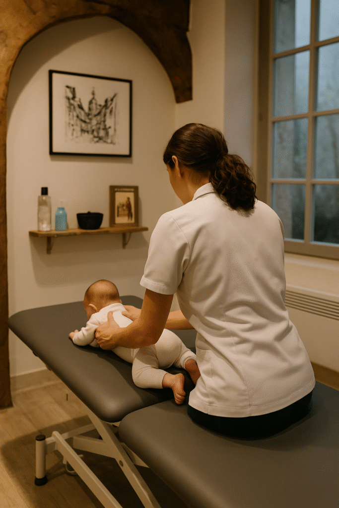 l'ostéo caroline ferrand à paris manipule un bébé